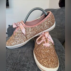 Kate Spade NY KEDS X ROSE Gold CHAMPION GLITTER -Sneaker 9.5 Logos BLING SPARKLE